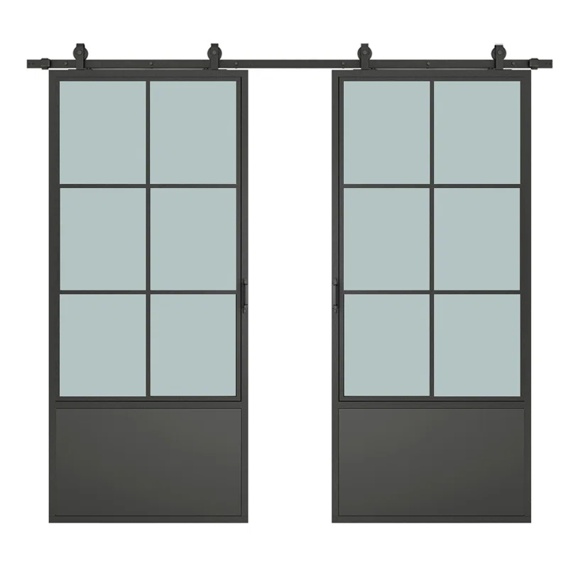 Calhome 84'' Hollow Glass with Installation Hardware Kit Barn Door