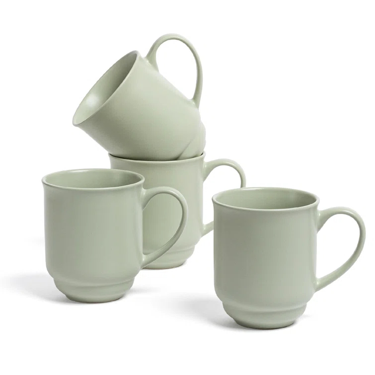 over&back Rimmed 16oz Semi-Matte Hand-Finished Stoneware Mugs, Set of 4