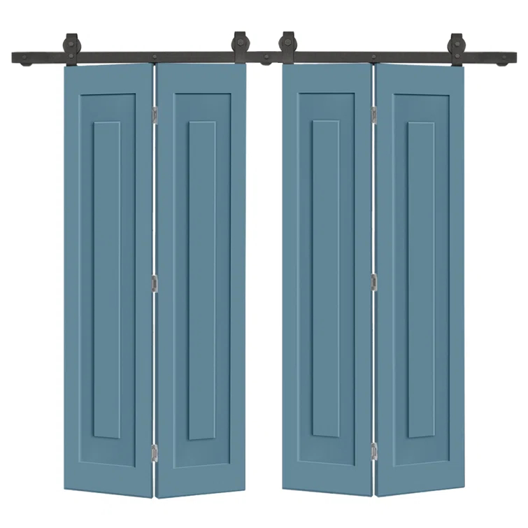 Calhome 3 PANEL Shaker Composite Double Bi-Fold Door with Sliding Barn Door Hardware Kit
