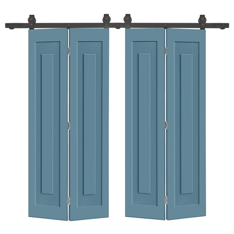 Calhome 3 PANEL Shaker Composite Double Bi-Fold Door with Sliding Barn Door Hardware Kit
