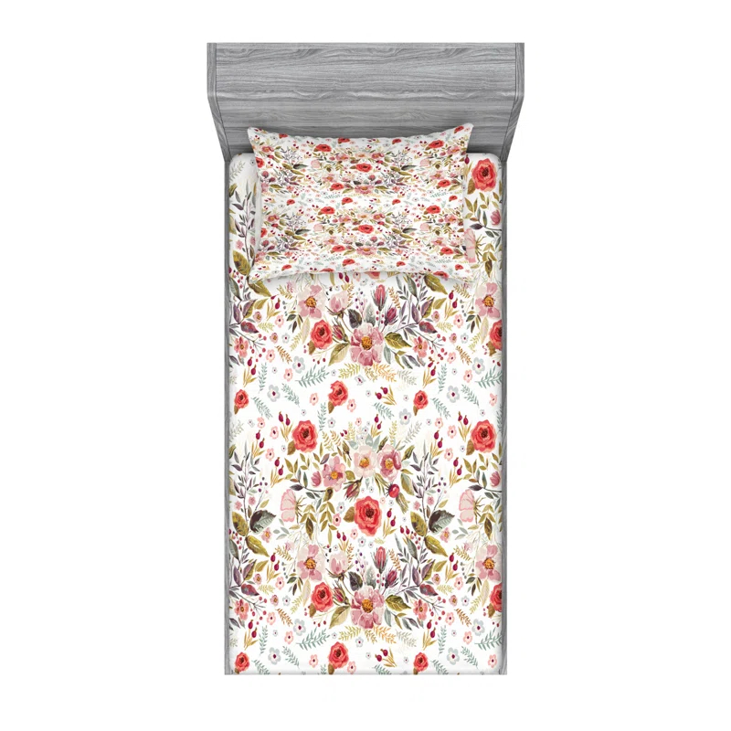 Ambesonne Microfiber Floral Sheet Set