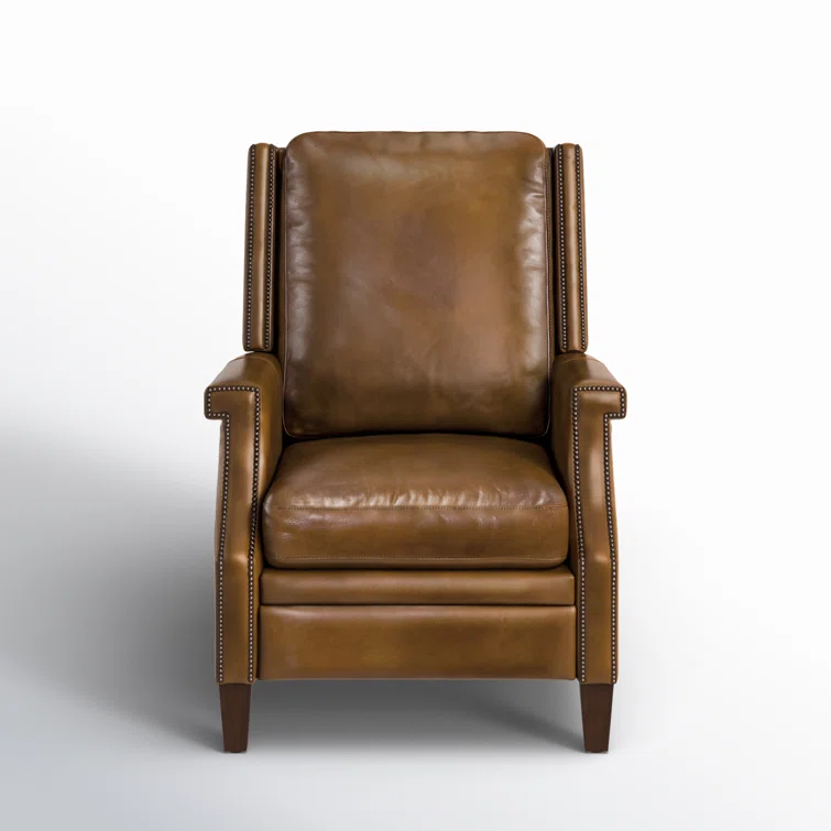 Checkmate Pawn Full Recline Brown Leather & Dark Wood Recliner