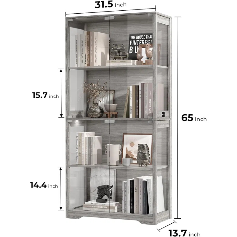 Display Cabinet with Glass Doors, 4-Tier Curio Cabinet&Bookcase with 3 Color Light for Collectibles