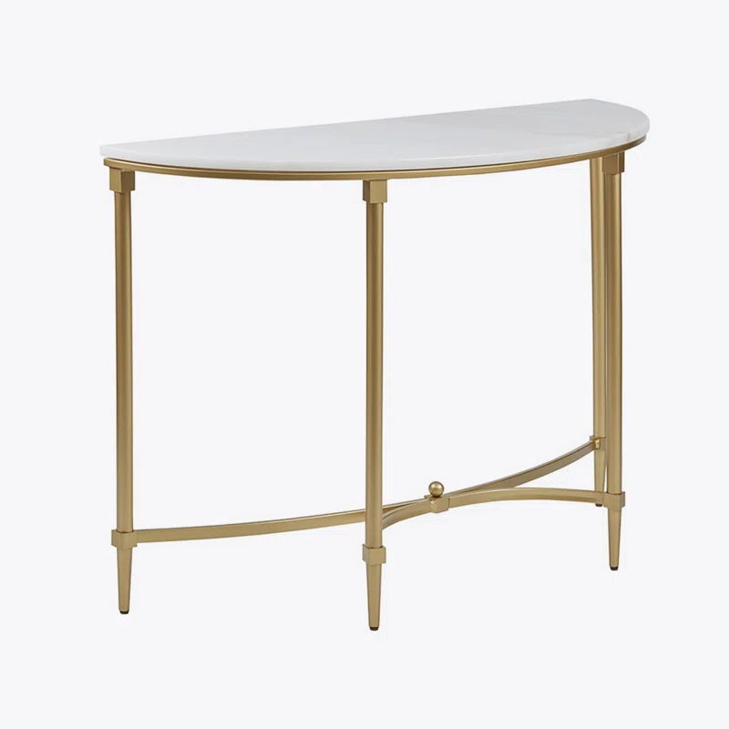Bordeaux Marble Top Half-Moon Gold Metal Console Table