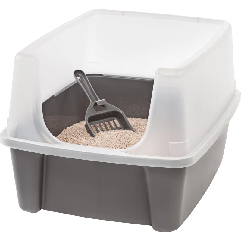 IRIS USA, Open-Top Cat Litter Box with Shield with Scoop