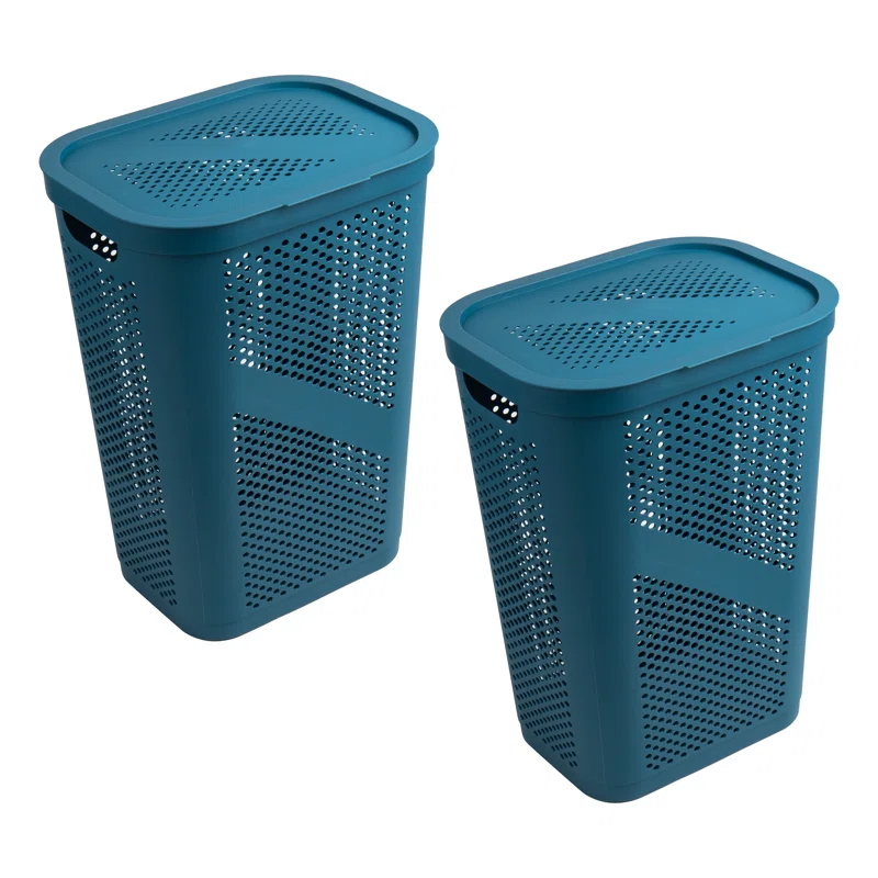 Mind Reader Mind Reader 60L Slim Laundry Hamper, Clothes Basket, Lid, Ventilated, Plastic, 17.25"L x 13.75"W x 23.5"H, 2-Pack