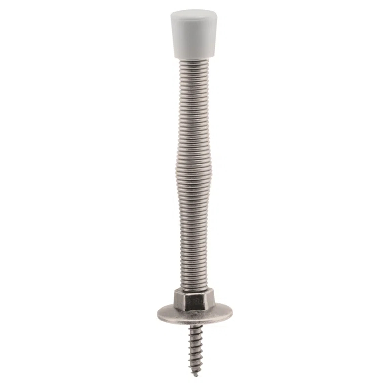 Prime-Line Door Stop, Spring Steel, Satin Nickel, Rubber Tip, Baseboard Mount (Single Pack)
