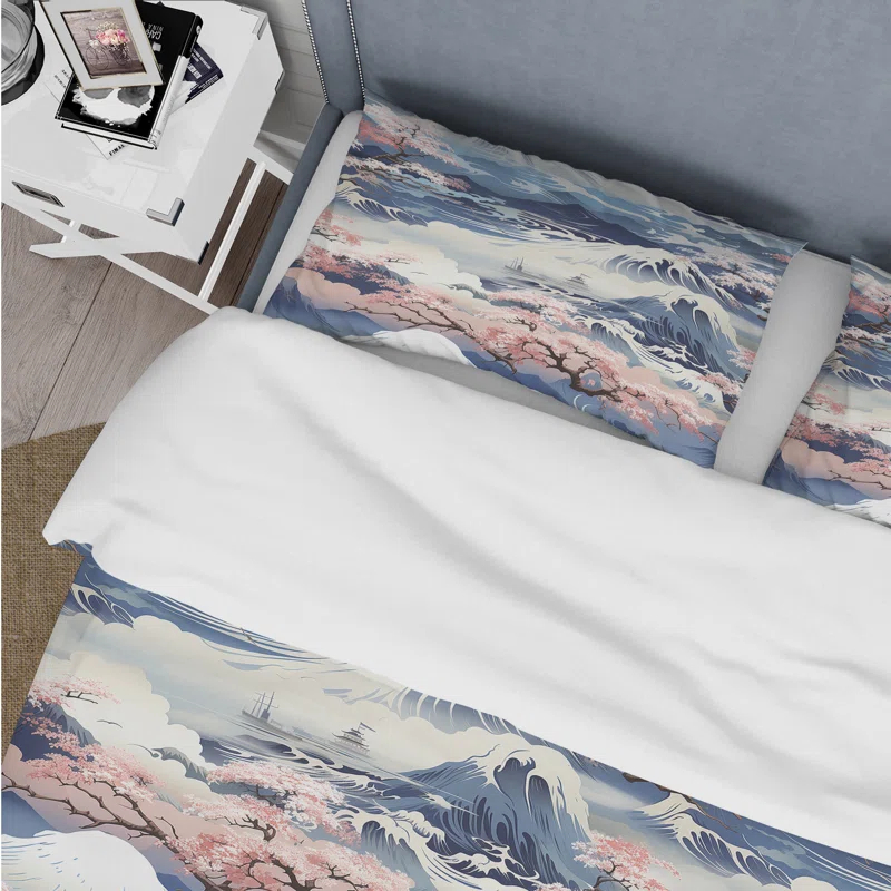 Karitza Blue And Pink Zen Japanese Landscape - Japanese Duvet Cover Set - Microfiber Polyester