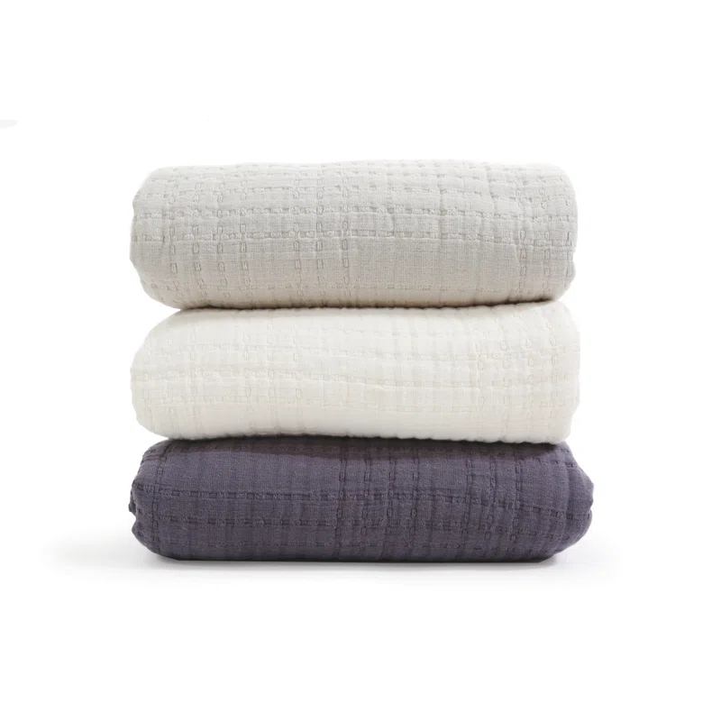 Arrowhead Textured Cotton Blanket by Pom Pom at Home - Slate / Queen