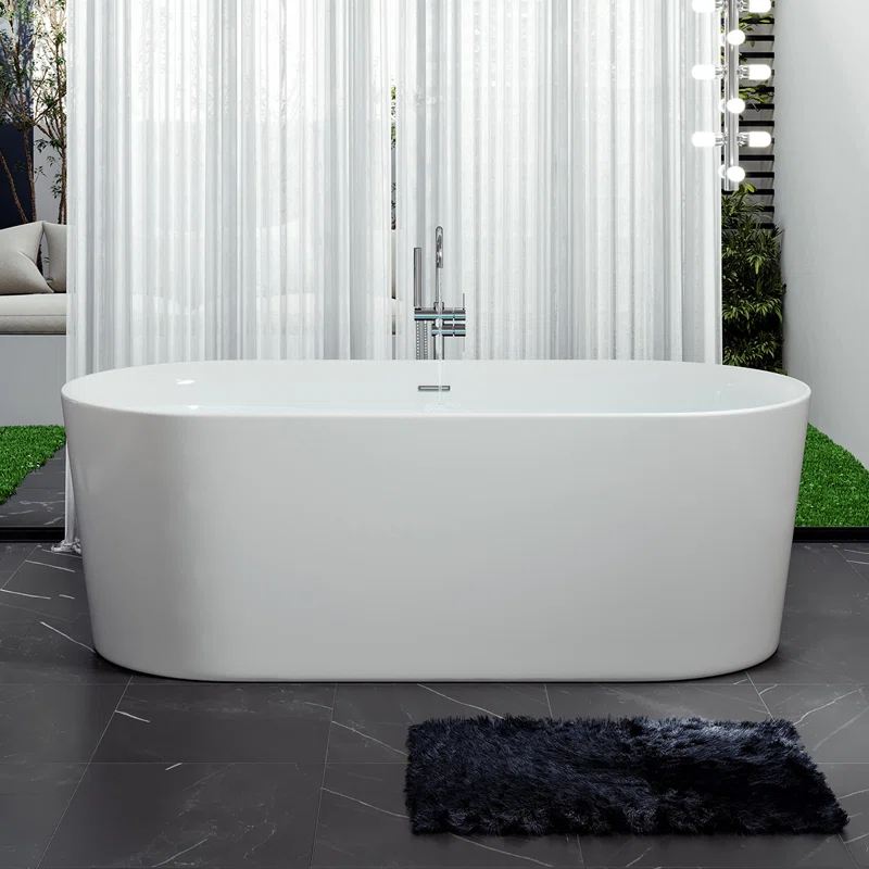 Eviva EVTB1872-60WH Rejoice 59'' x 29.5'' Freestanding Soaking Solid Surface Bathtub