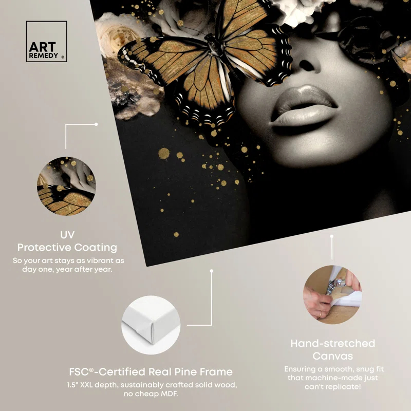 Art Remedy Butterfly Golden Goddess Gold Fashion Glam Wall Art by Art Remedy
