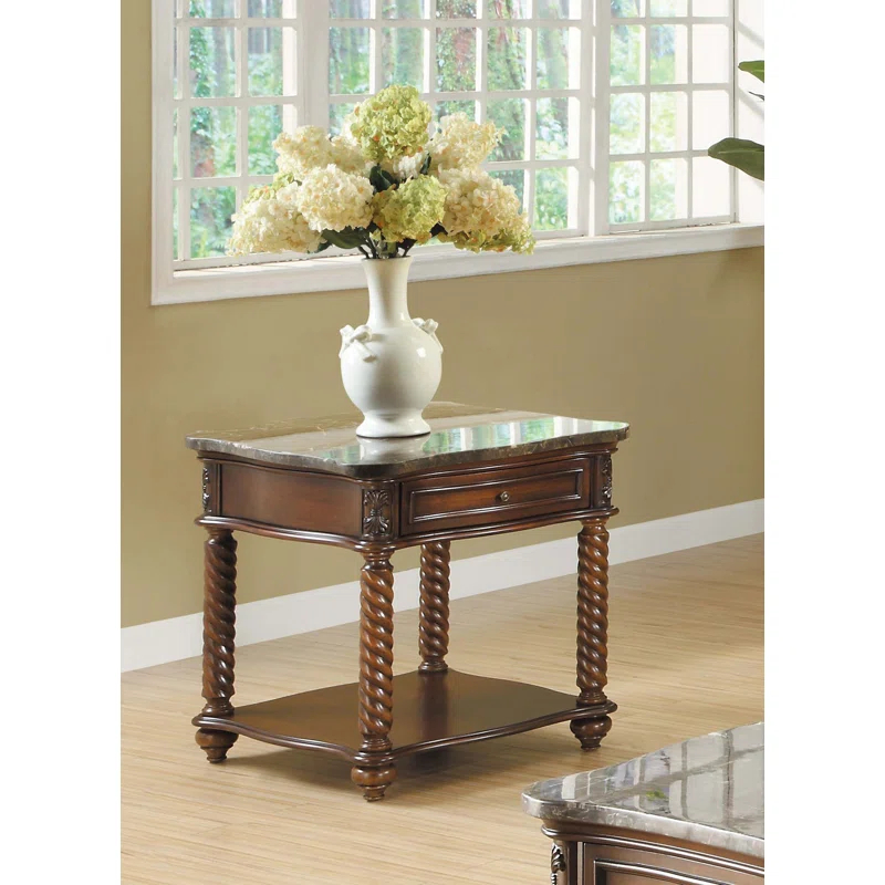 Bloomsbury Market Traditional End Table With Marble Top And Spiral Legs