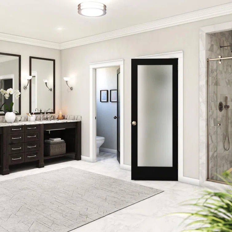 EightDoors Frosted Glass 1-Lite Wood Painted French Doors