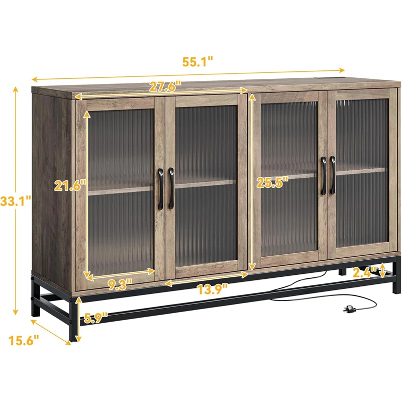 Wrought Studio™ Sideboard Buffet Storage Cabinet, Wood Accent Kitchen Coffee Bar Cabinet With 4 Doors And Adjustable Shelves For Kitchen, Dining Room, Hallway, Living Room