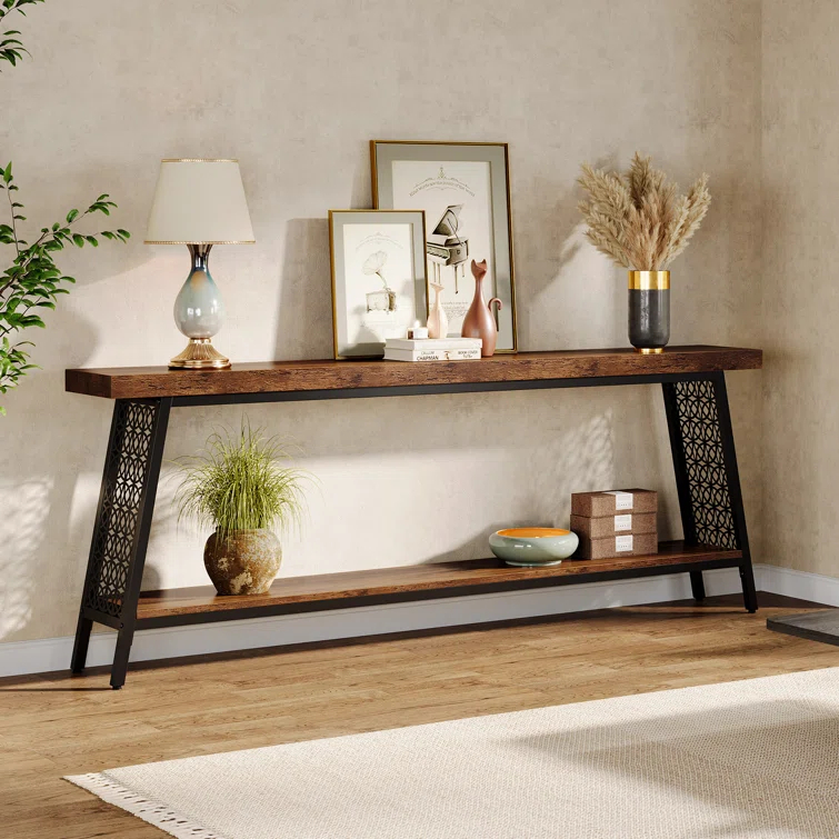 17 Stories 70.9" Console Table with Storage Shelf, 2-Tier Extra Long Sofa Table
