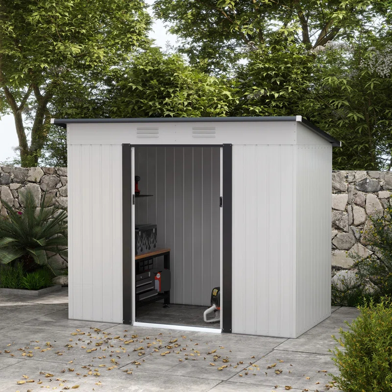 Outsunny 8 ft. W x 4 ft. D Galvanized Steel Storage Shed