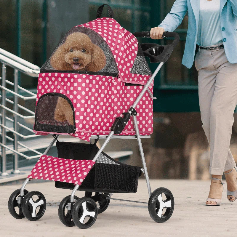 3-In-1 Pet Stroller Foldable Pet Stroller With Weather Cover Storage Basket For Dog Cat