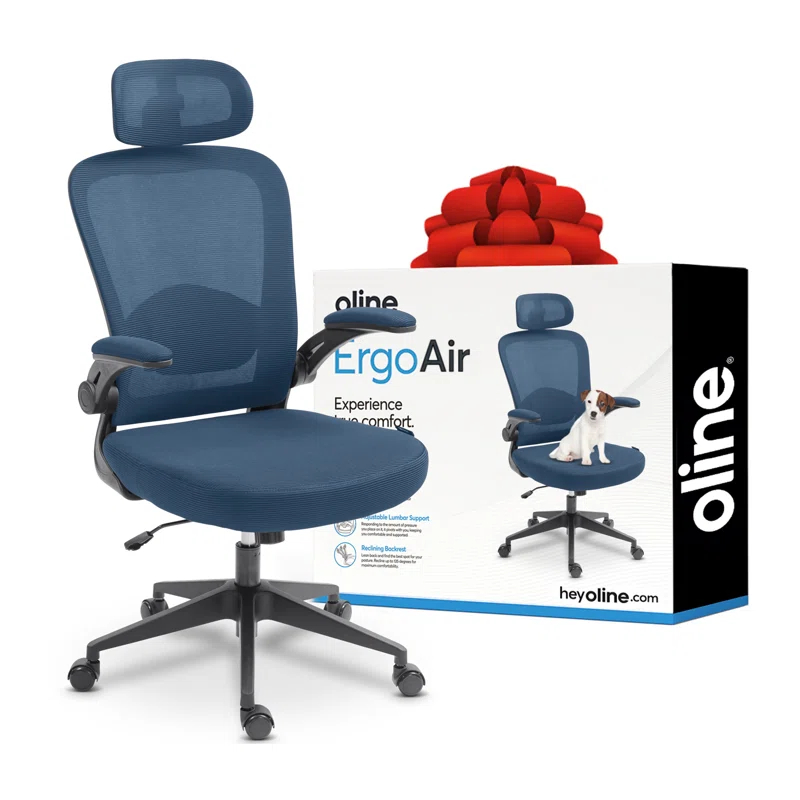Oline Oline ErgoAir Ergonomic Office Chair – Adjustable Lumbar Support, Flip-Up Armrests, Mesh Computer Desk Chair, Swivel Rolling Executive Gaming Chair for Home & Office