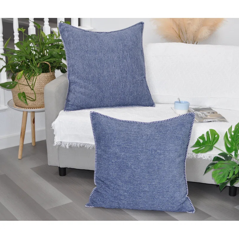 Oveesha Soft Chenille Throw Pillow Covers With Stitched Edge (Set of 2)
