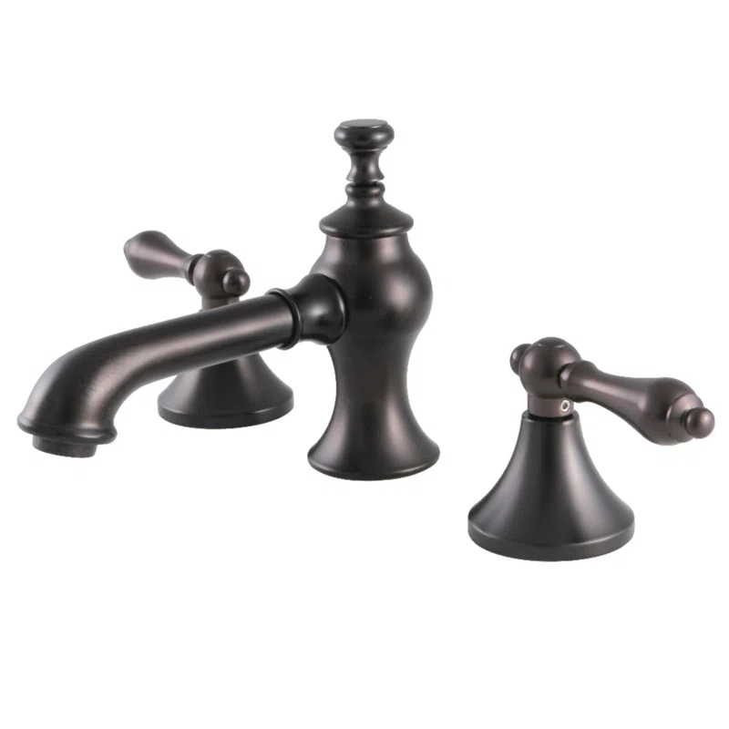 Kingston Brass Vintage Two-Handle 3-Hole Deck Mount Widespread Bathroom Faucet with Brass Pop-Up Drain