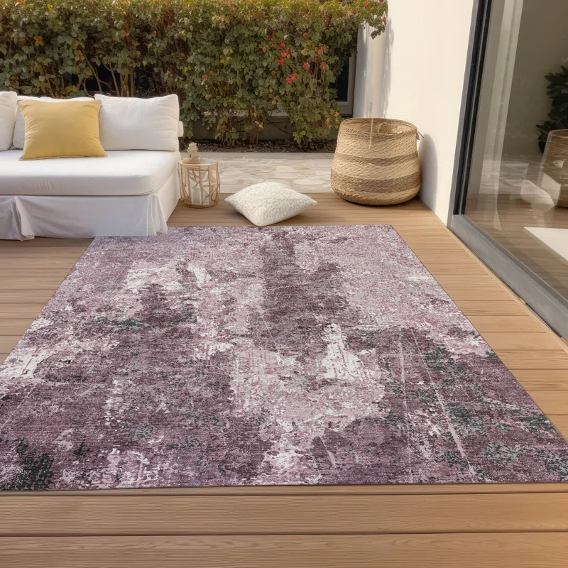 Machine Washable Indoor/Outdoor Chantille ACN1392 Pink Rug