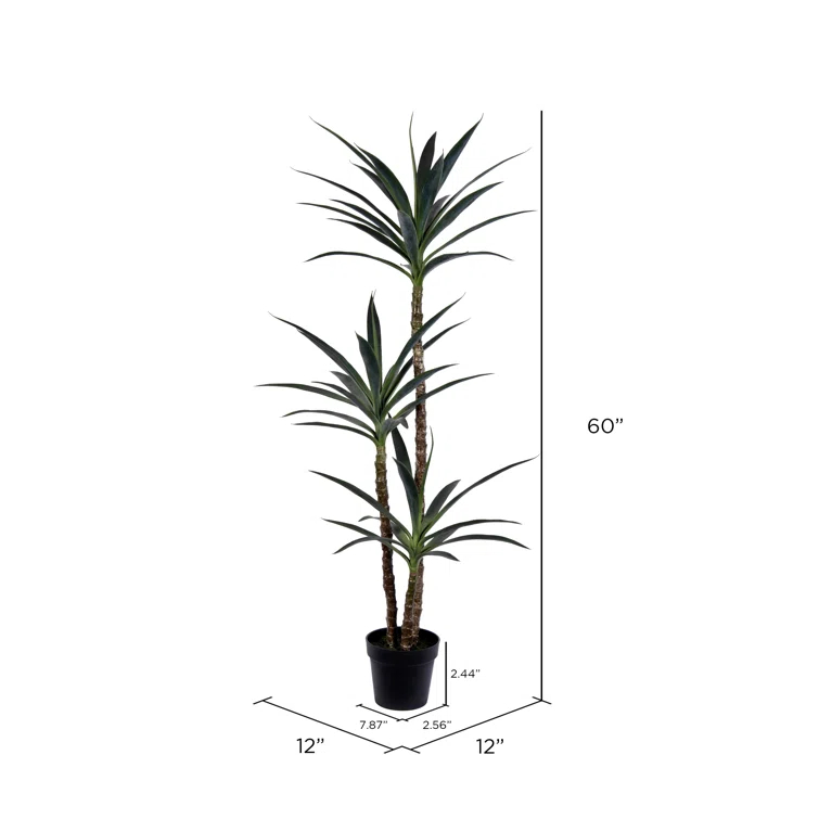 Artificial Green Yucca Tree in Black Planters Pot.