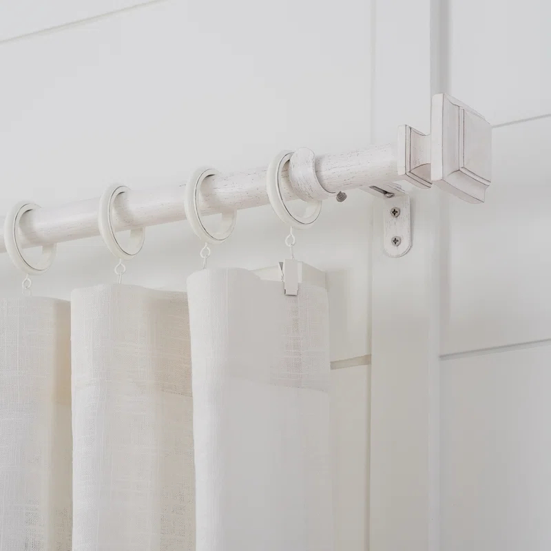 Mode Farmhouse Collection 1 1/8 in Diameter Curtain Rod Set with Cottage Square Finials and Steel Wall Mounted Adjustable Rod