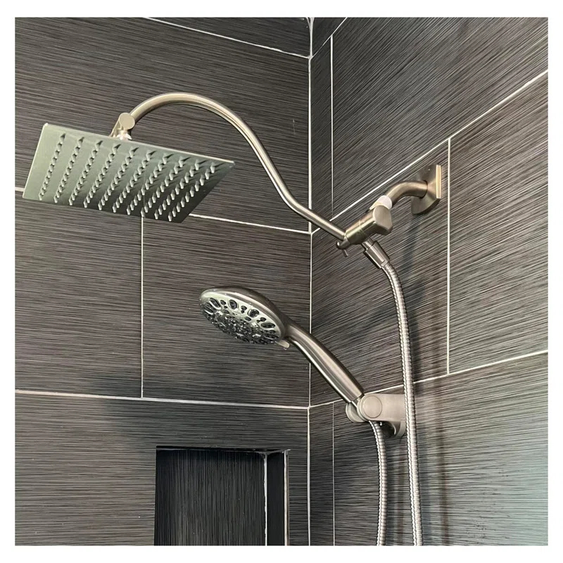 10'' High Pressure Rainfall Shower Head/Handheld Showerhead Combo with 12'' Adjustable Curved