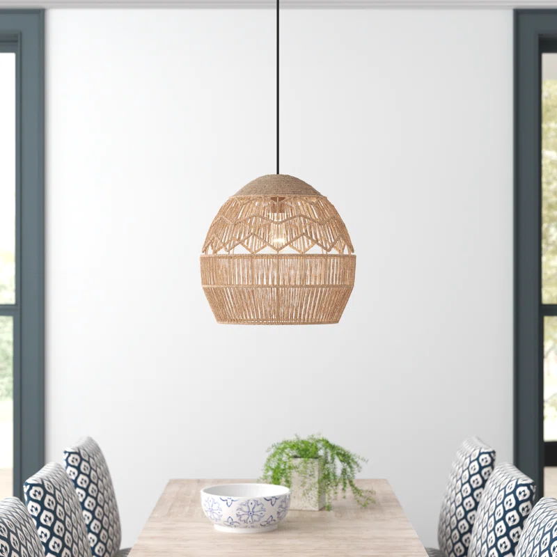 Mistana™ 15.5" Ames Metal and Woven Hemp Rope Hanging Pendant, Brown