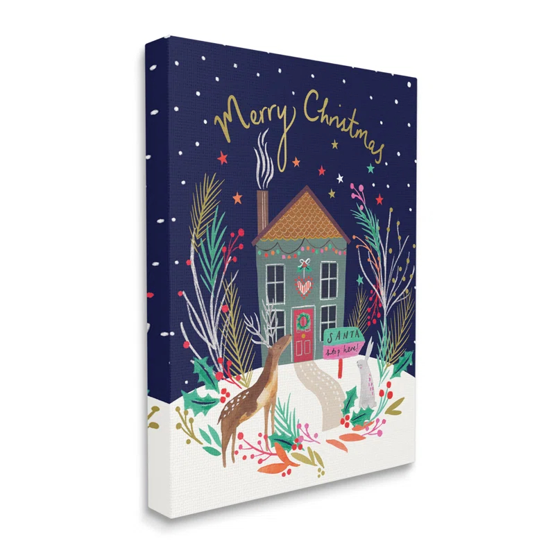 Stupell Industries " Merry Christmas Family Home Scene Festive Reindeer Holly " by Heather McLaughlin