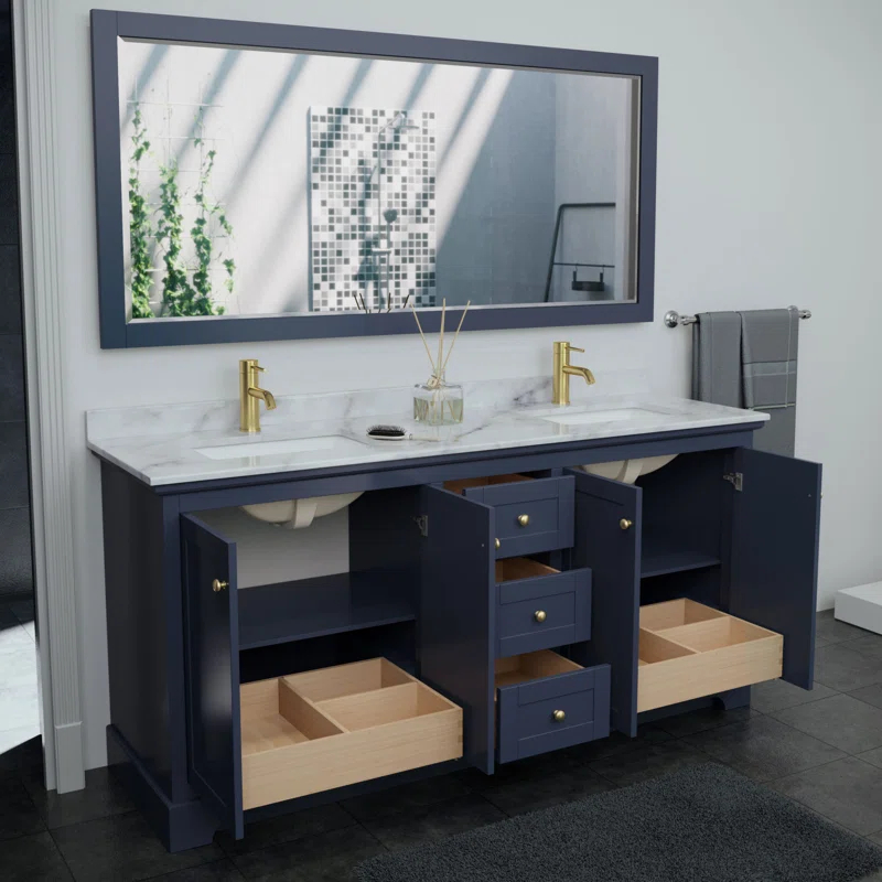 Wyndham Collection Avery 72'' Double Bathroom Vanity with Stone Top with Mirror