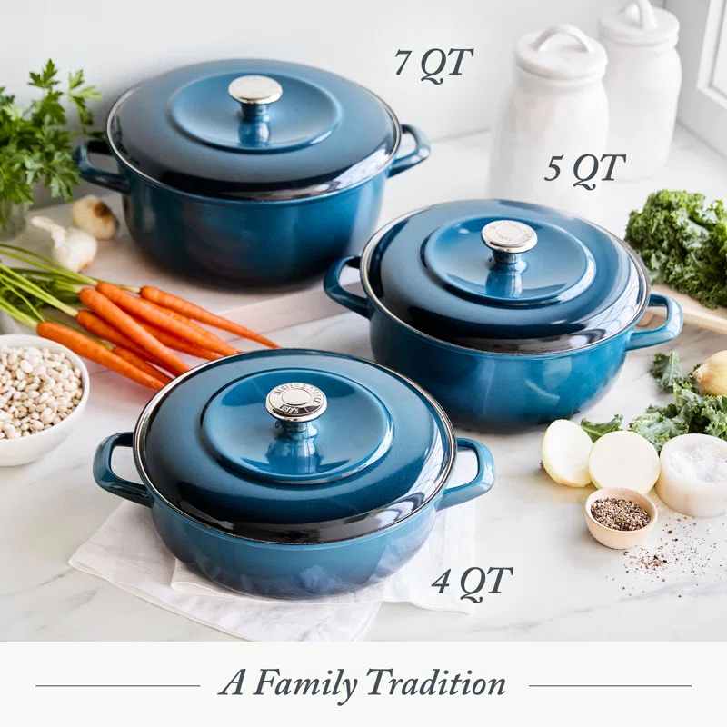 Merten And Storck 7 Quarts Non-Stick Enameled Cast Iron Round Dutch Oven