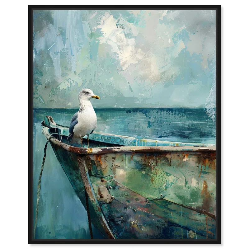 Art Remedy Seagull And Boat Canvas Coastal Wall Art by Art Remedy