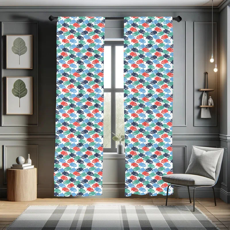 Ambesonne Fish Simple Colorful Cartoonish Semi-Sheer Rod Pocket Sliding Panels (Set of 2)