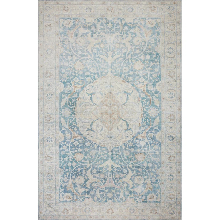 Jules Oriental Machine Made Polyester Indoor Area Rug in Antique Blue/Gray