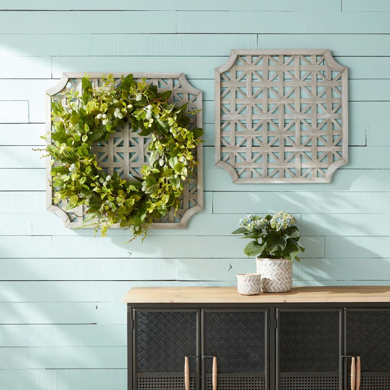 HomeRoots Set of Two 27" X 27" Gray Geometric Solid Wood Wall Decor