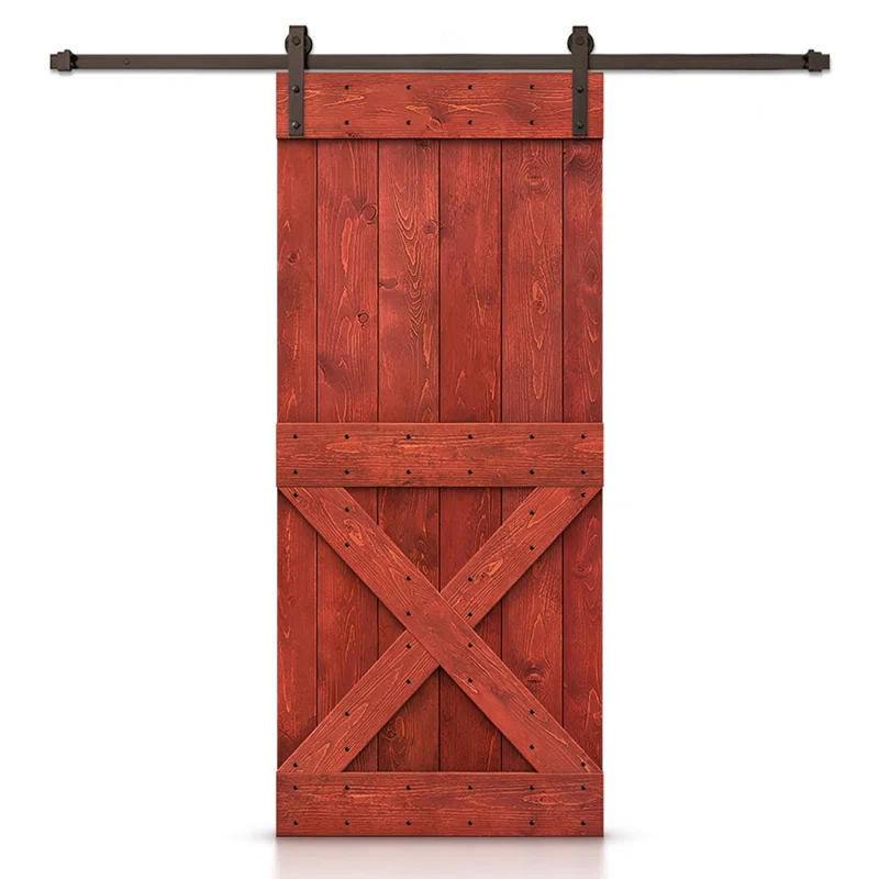 Calhome Solid Wood Paneled Painted with Installation Hardware Kit Barn Door