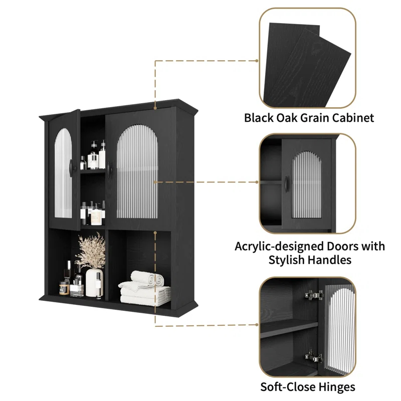 Red Barrel Studio® Bathroom Wall Cabinet with Fluted Door