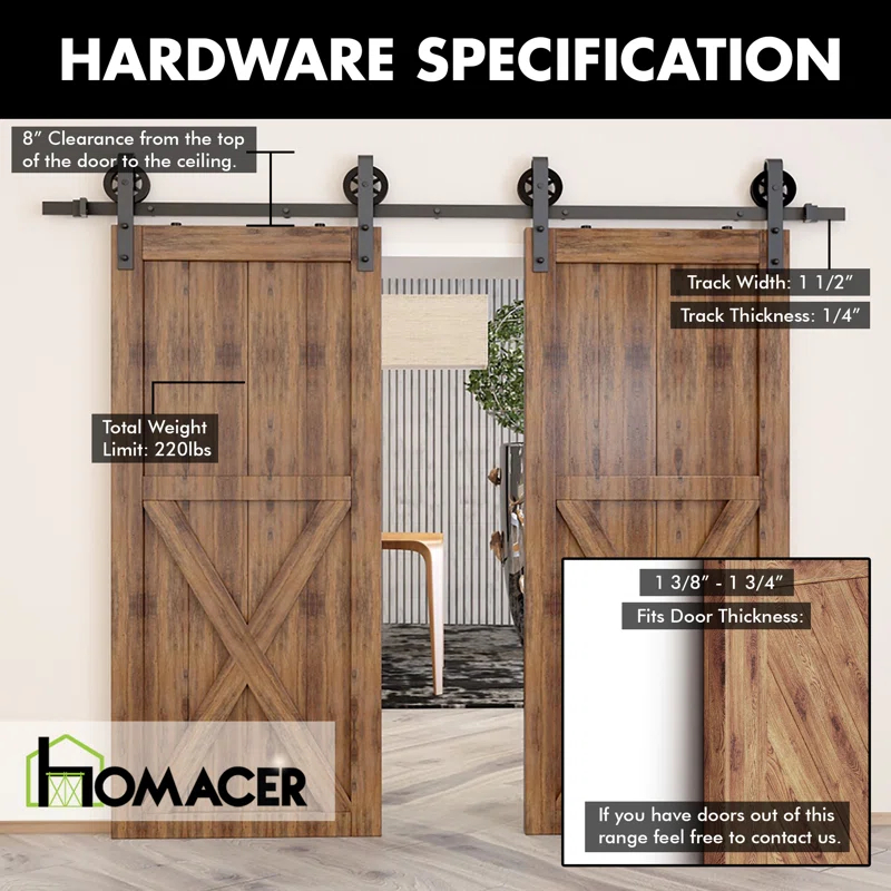 Homacer Black Rustic Spoke Wheel Design Non-Bypass Double Barn Door Hardware Kit( Door Not Included)