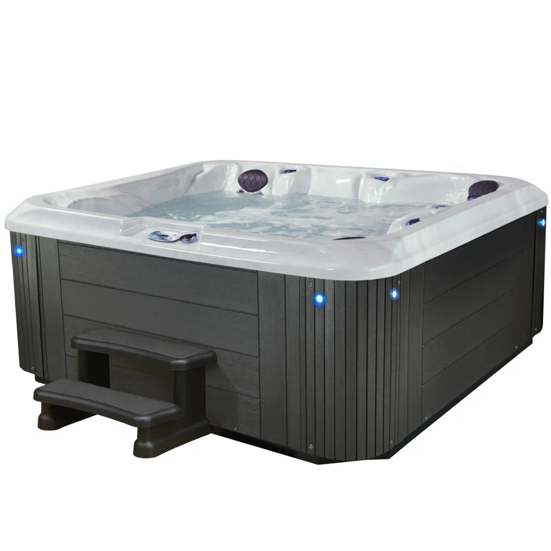 Aqualife® by Strong Spas® Grand Banks™ 5-Person 81-Jet Acrylic Lounger Hot Tub Spa, Stainless Steel Heater and Ozonator, Multi Color LED Lighting, Insulated Cover Included