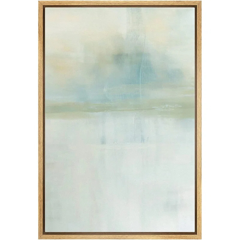 Minimal Landscape " Mid-Century Pastel Teal Gray Watercolor Collage " Painting Print