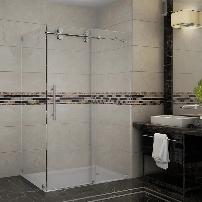 Aston Langham 48" W x 33.8125" D x 75" H Sliding Shower Enclosure with Fixed Panel Door SEN979-SS-48-10