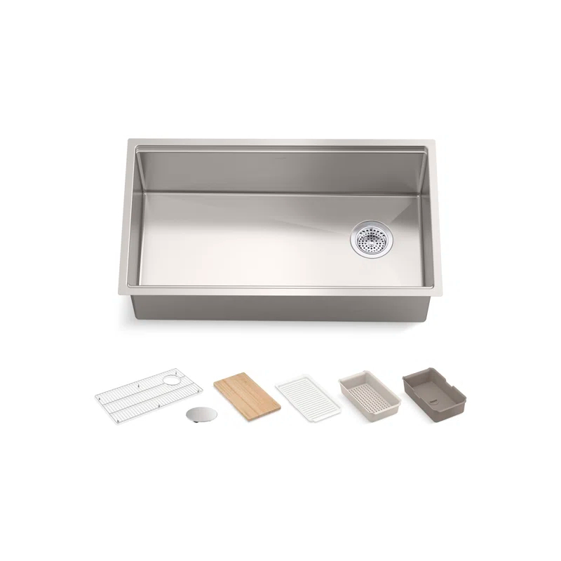 Strive® 32" L x 18.25" W Undermount Single Bowl Kitchen Sink with Basin Rack