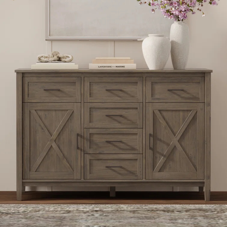 Simpli Home Ela 54"W Solid Wood Sideboard Buffet with 6 Drawers and 2 Storage Cabinets