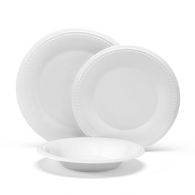 Fitz and Floyd Fitz and Floyd Nevaeh White Classic Bead 24-Piece Bone China Dinnerware Set, Service For 8