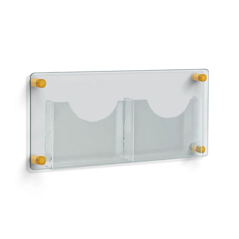 Azar Displays Two-Pocket Letter Wall Mount Brochure Holder Overall Measurement with Gold Stand Off Caps: 23"W X 11"H