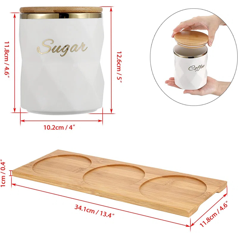 Everly Quinn 3 Pcs Ceramic Canisters Set for Sugar Coffee Tea, Luxurious Storage Containers Sets with Lids (Set of 3)