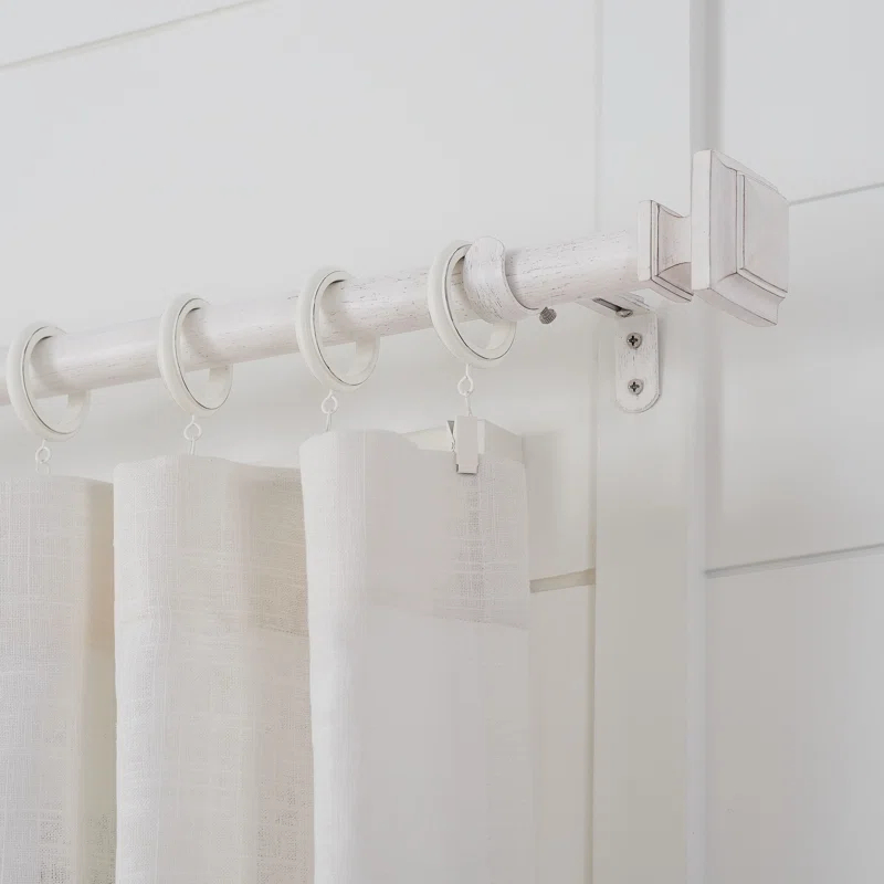 Mode Farmhouse Collection 1 1/8 in Diameter Curtain Rod Set with Cottage Square Finials and Steel Wall Mounted Adjustable Rod