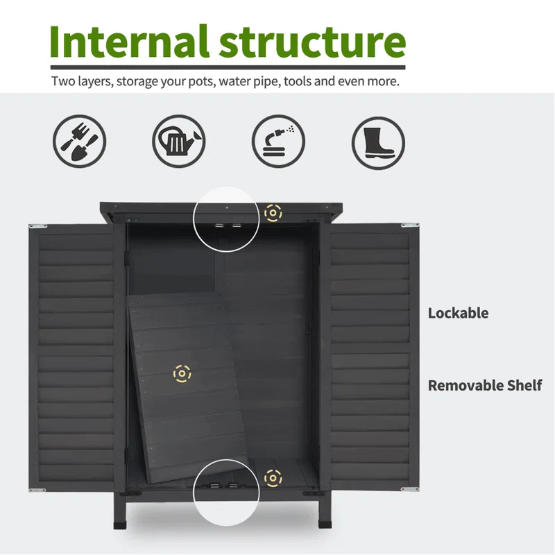 MCombo 24.6 in. W x 18 in. D Outdoor Wood Storage Cabinet，Garden Wooden Tool Shed with Double Doors