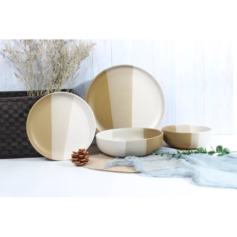Godinger Silver Art Co Piermont Natural 16 Piece Dinnerware Set, Service For 4